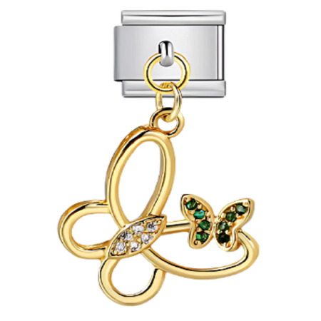 تشارمز فضي ودهبي معلقة فراشتين