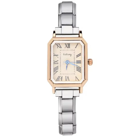 ساعة مستطيلة مكس دهبي وفضي