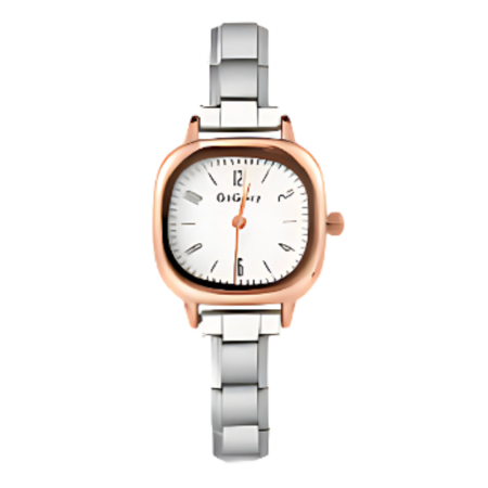 ساعة مربع صغير مكس فضي وجولدن روز